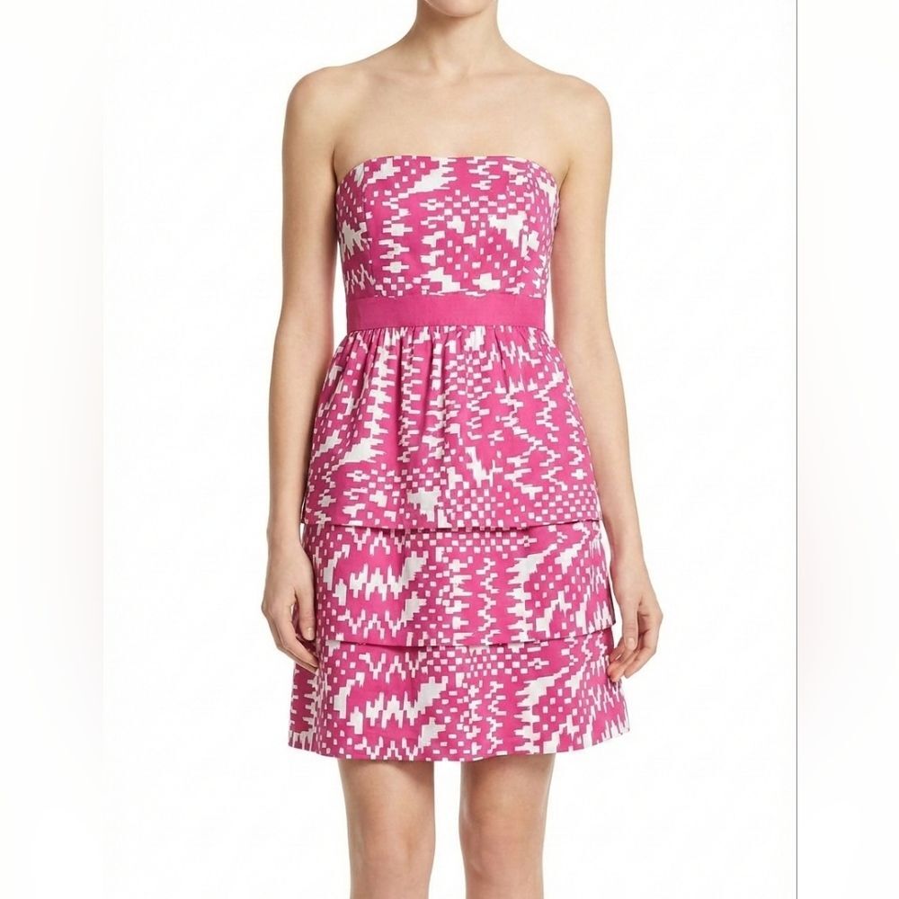 Banana Republic Barbiecore Pink Strapless Tiered Dress Structured Resort 4